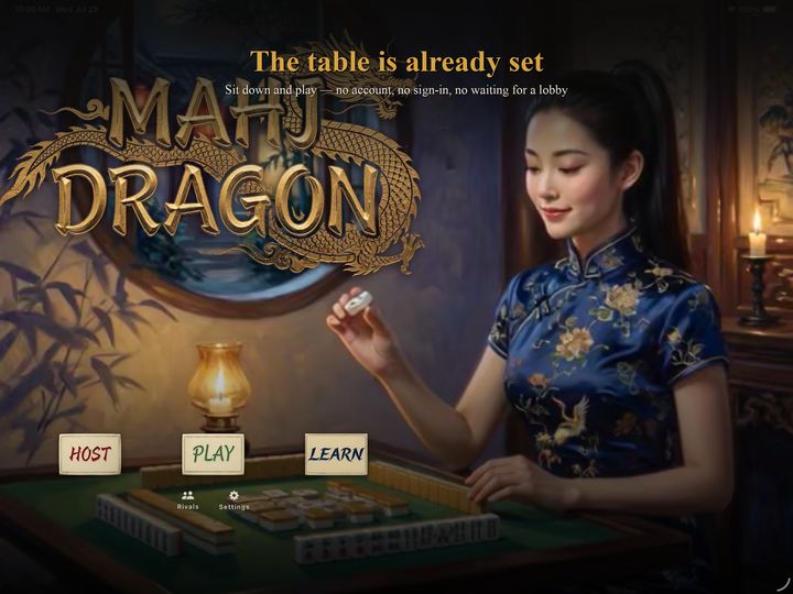 The home screen, with HOST, PLAY and LEARN (iPad)